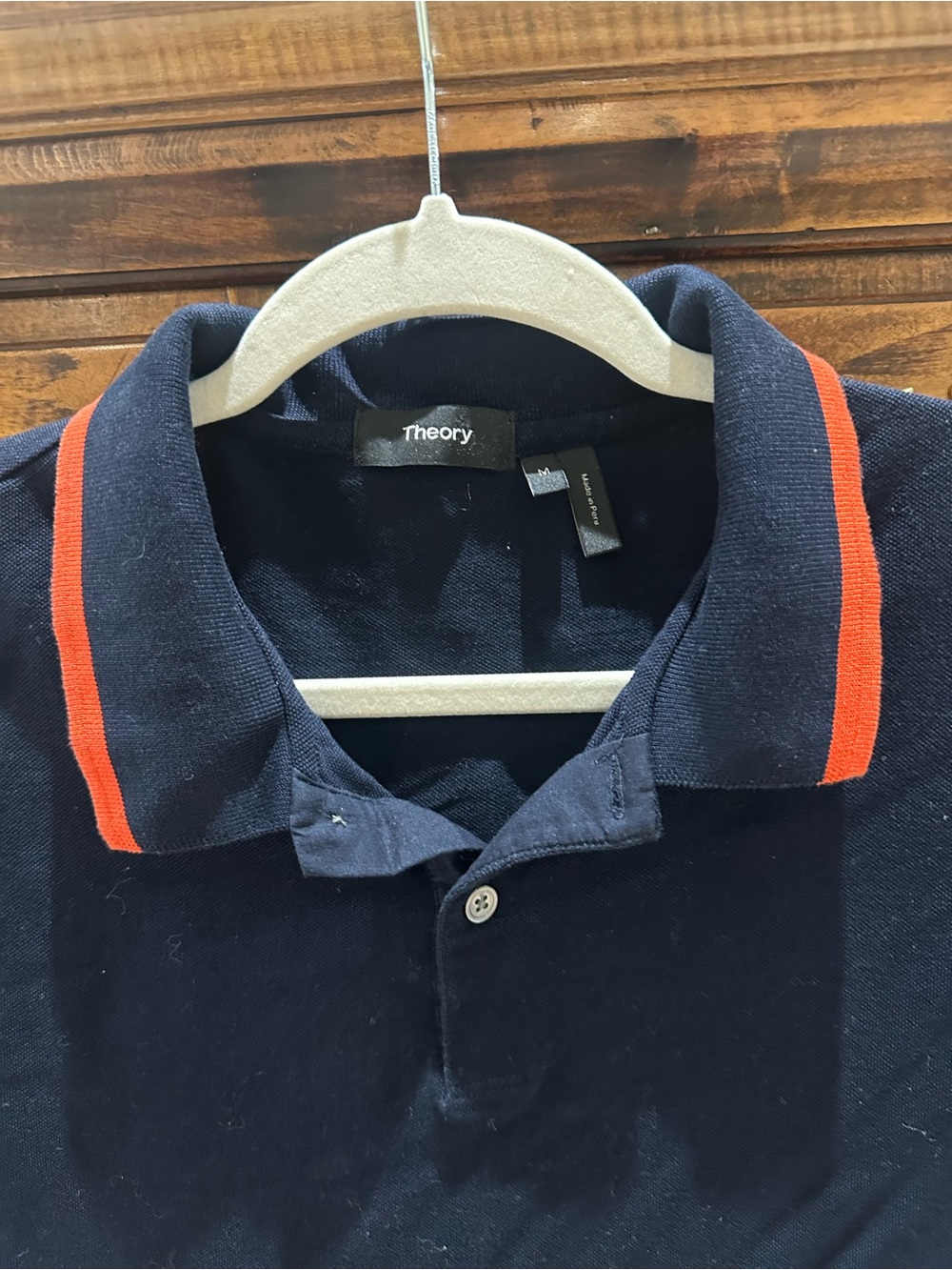 Theory Navy Polo with Orange Collar Stripe